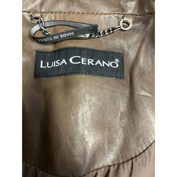 LUISA CERANO Brown Lamb Leather Zip Up Jacket Size US 4 - Picture 3 of 4